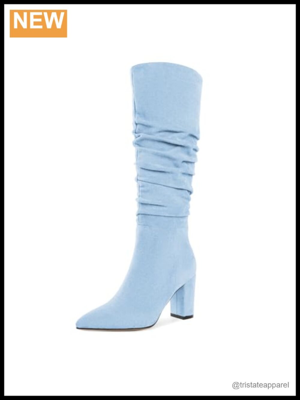 Knee High Chunky Heel Boots Women Pointed Toe Suede Slouchy Zip Work Fashion